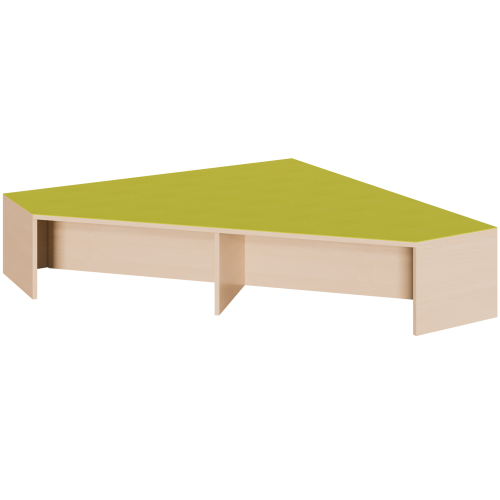 Eckpodest mit Linoleum-Deckplatte B/T: 150x150 cm, Höhe wählbar, in langer Schräge 2 offene Nischen für Rollkästen