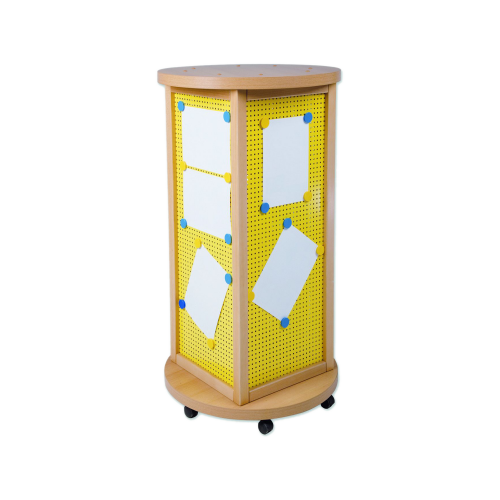 Litfaßsäule, Infosäule in Quaderform mit Lochblechfüllung, fahrbar Durchmesser 70 cm, in 3 Höhen lieferbar