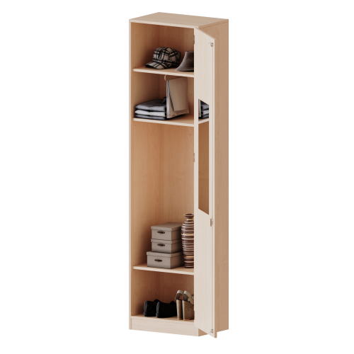 Garderobenschrank mit Spiegel und Garderobenstange, 6 Ordnerhöhen - Serie evo180 B/H/T: 60x226x40 cm, 1 Tür, abschließbar, Tür öffnet rechts, mit Sockel (81 mm)
