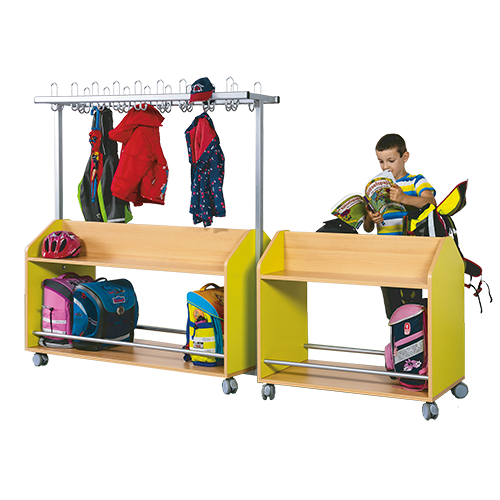 Garderobenwagen doppelseitig B/H/T: 97x160x50 cm, aus feuerhemmendem Material, mit Ablagen in 2 Etagen und 12 Garderoben-Dreifachhaken