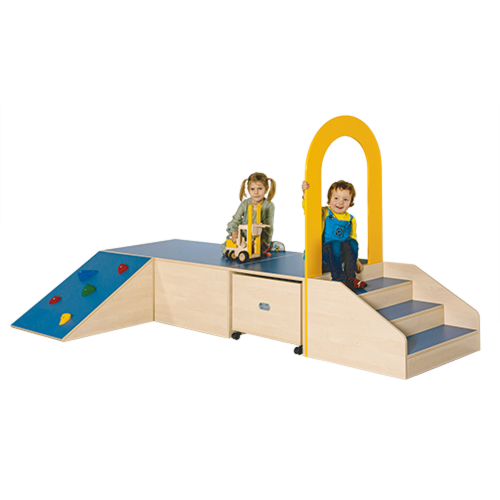 Podestanlage 11, 3teilig, mit Bogendurchgang und Linoleum-Deckplatten B/H/T: 292x46/142x140 cm, mit Treppe und Felsenaufgang zur Podestebene und 1 Rollkasten