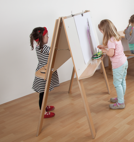 Staffelei, höhenverstellbar B/H: 115 x 56 cm, inkl. 4 Foldback-Klammern, Staffelei für 4 Kinder