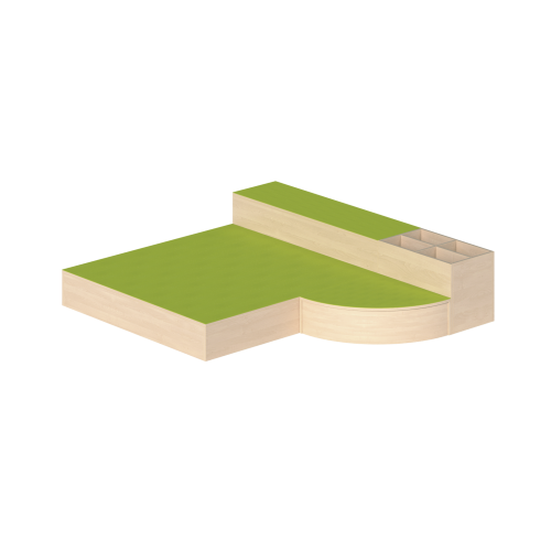 Podestanlage 8, 4teilig, mit Linoleum-Deckplatten B/H/T: 220x24/46x190 cm, mit Bücher- und Baupodestkiste, 3 weitere Podestelemente in 2 verschiedenen Höhen