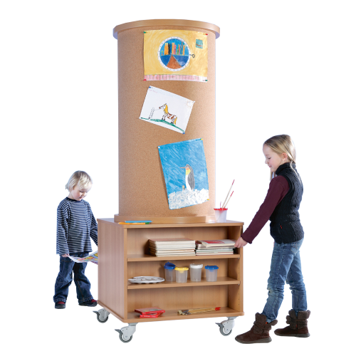 Mobile Kork-Litfaßsäule mit 2 Regalen B/H/T: 77x190x77 cm