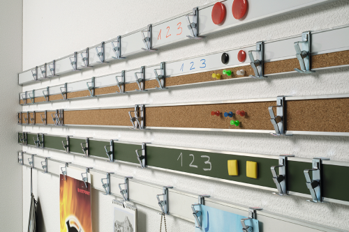 Bilderklemmleiste Stahl weiß Bilderleiste 100 cm mit 3 Papierklemmen pro Meter, Oberfläche in Stahl weiss, magnethaftend