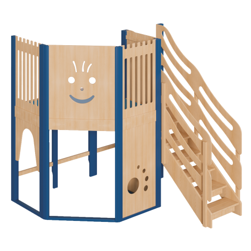 Spielburg, komplett in großer Höhe B/H/T: 228x240x158 cm, Schräge im Grundriss, Treppe als Aufgang, mit Teppich: