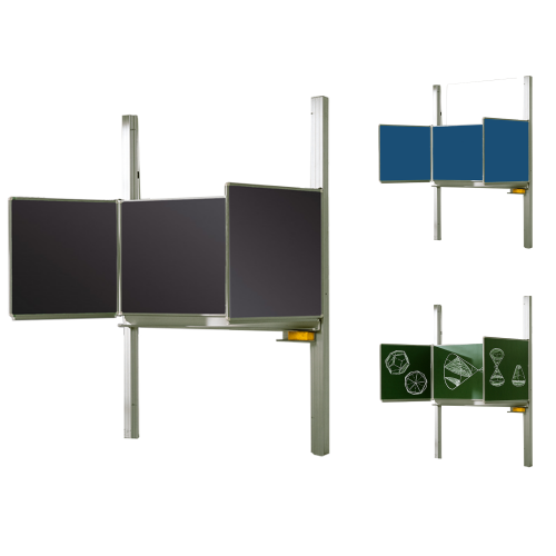 Schultafel Pylonentafel aus Premium Stahlemaille, Serie PYKL Stahlemaille Pylonenklappschiebetafel