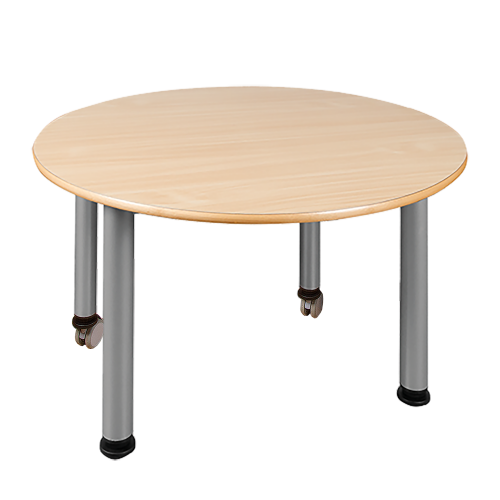 Fahrbarer runder Tisch, Platte mit Schichtstoff verschiedene Größen in wählbarer Höhe, Stahlrohr-Füße Ø 60