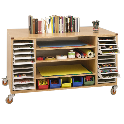 Bastelwagen mit 24 DIN-A4 Schubladen, 3 Einlegeböden, 5 kleinen Materialboxen B/H/T: 130x82x40 cm