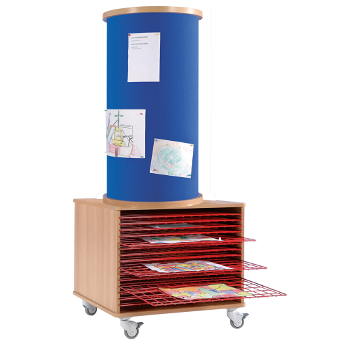 Mobile Litfaßsäule mit Stoffüberzug, 15 Trockengitter und Regal, Serie KLS-TW15S B/H/T: 77x190x77 cm, 15 Trockengitter und rückseitiges Regal