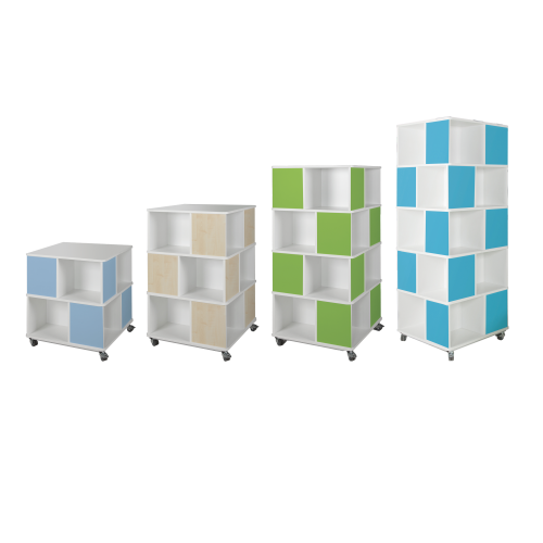 Bücherturm mit offenen Fächern, zweifarbig und fahrbar B/H/T: 75x85x75 cm mit 2 Ebenen und 8 offenen Fächern, Dekore nach Wahl