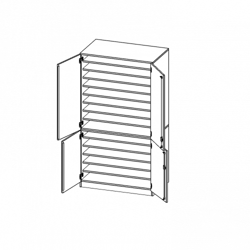 Bastelschrank, 5 Ordnerhöhen - Serie evo180 B/H/T: 104,5x190x60 cm, 4-türiger Schrank, zweiteilig, mit Sockel (81 mm)