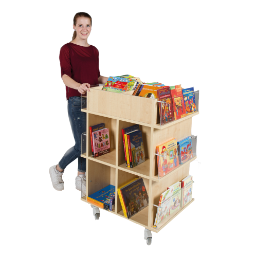Präsentationswagen für Bücher, mit 18 Fächern B/H/T: 73x105x60 cm, Blenden aus Melamin