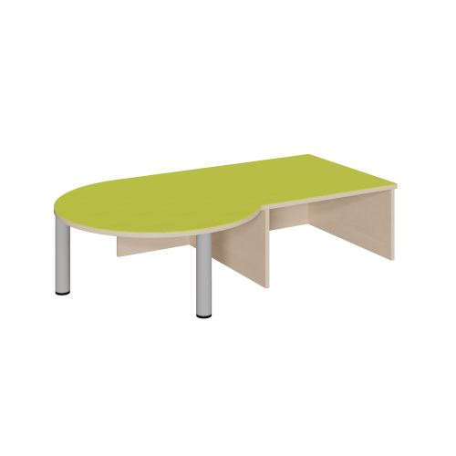 Podest mit Linoleum-Deckplatte und Nische, Rundungsansatz links B/T: 150x87/70 cm, Rundungsansatz links und Rollkastennische rechts, Höhe wählbar