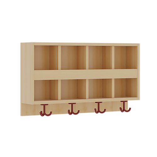 doppelte Garderobenablage mit Blende B/H/T: 80x46x20 cm, 2x4 Fächer und Blende, 4 St. 3fach-Haken, oben offene Unterteilungen