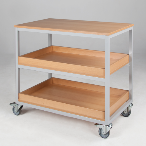 Vorbereitungswagen mit 3 Ablageböden, 2 mit Aufkantung, fahrbar B/H/T: 100x90x60 cm