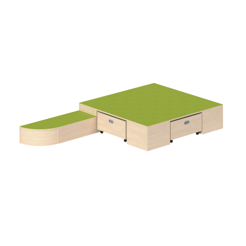 Podestanlage 2, 3teilig, mit Linoleum-Deckplatten B/H/T: 260x24/35x150 cm, mit verschieden hohen Podestelementen und 2 Rollkästen