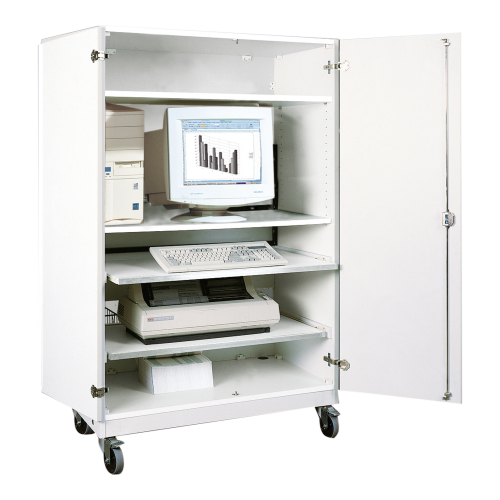 fahrbarer EDV-Wagen, mit abnehmbarem und abschließbarem Mittelteil in der Rückwand B/H/T: 96x157x57 cm
