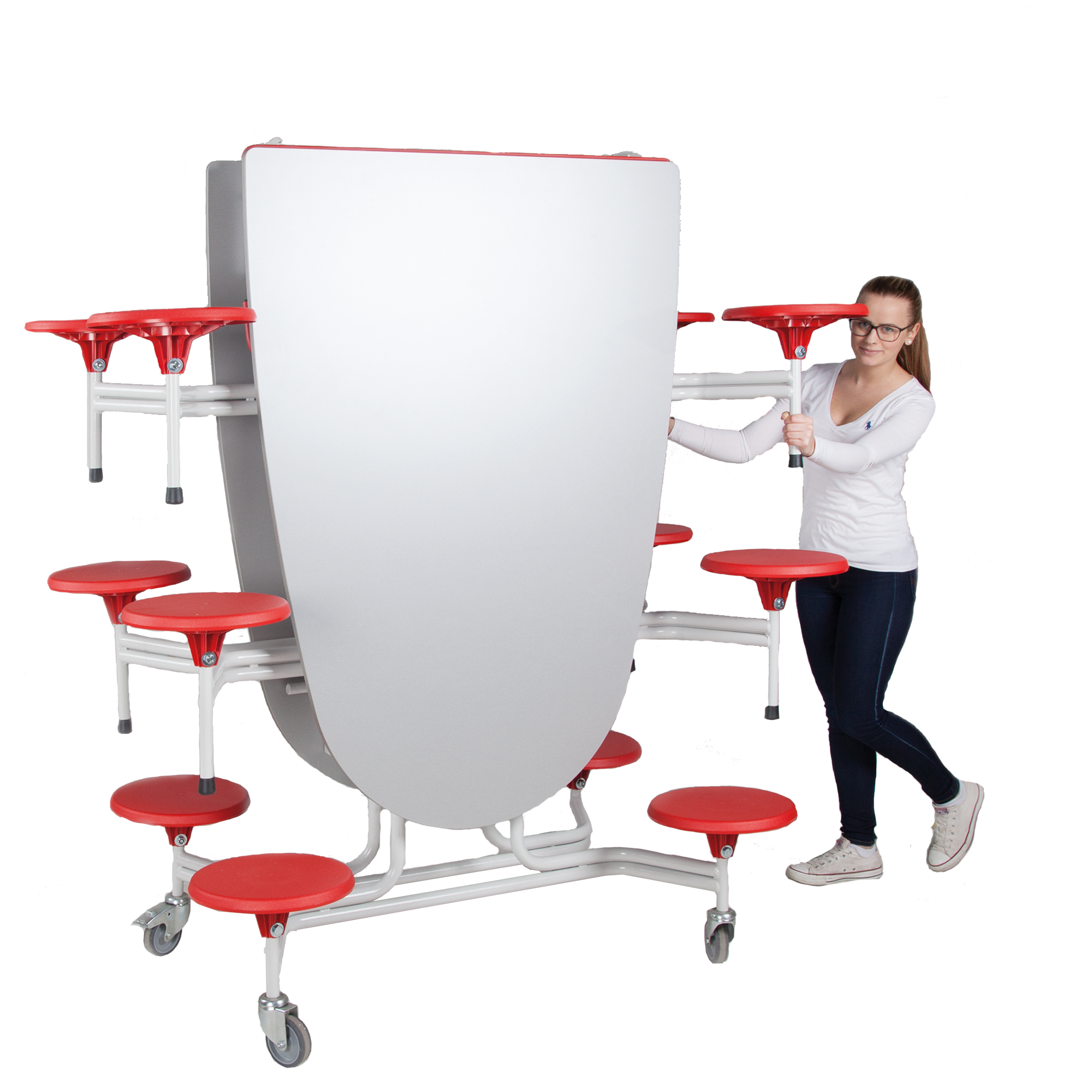 Spaceflex 2.0 Klapptisch mit integrierten Stühlen, oval, Vollkernplatte "PowerSurf" B/H/T: 305x74x107 cm, 12 Sitze, Sitzhöhe 46 cm