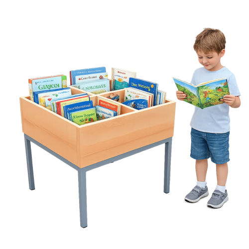 Büchertrog, 4 Fächer, Stahlgestell feststehend, B/H/T: 70x64x70 cm