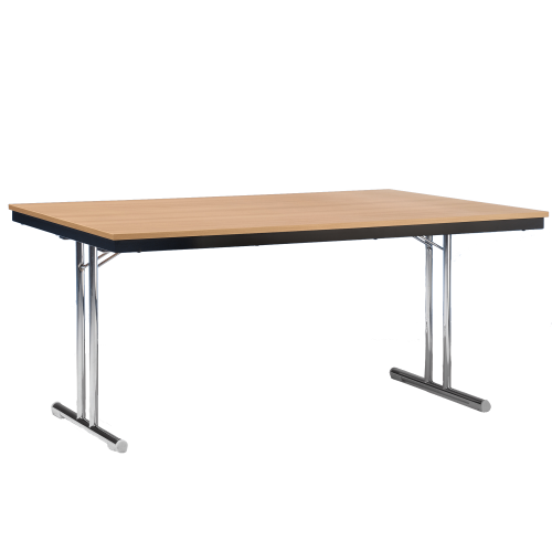 Klapptisch mit Chromgestell und melaminharzbeschichteter Tischplatte Die Tischgröße, das Material der Zarge und das Tischplattendekor sind wählbar