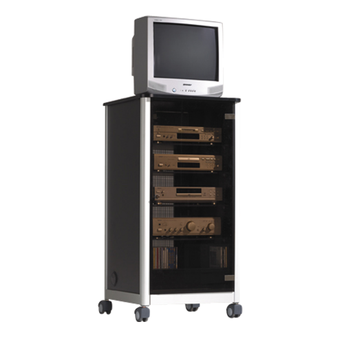 fahrbarer Phonowagen, in Alu, mit Glastür B/H/T: 64x130x63 cm