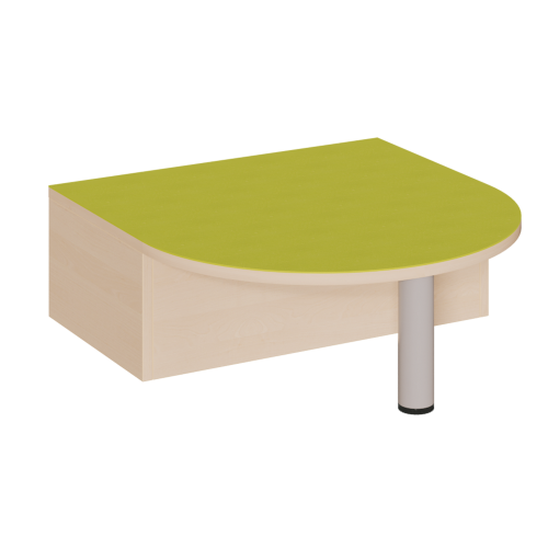 Freiform-Podest, geschlossen mit Halbrundansatz, Linoleum-Deckplatte B/H/T: 70x24x75 cm, Halbrundbereich R 35 cm offen, mittig mit Stützfuß