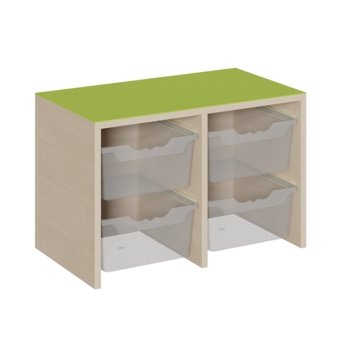 Podest mit 4 Boxen unter Linoleum-Deckplatte B/H/T: 70x46x40 cm, mit 4 hohen ErgoTray Boxen