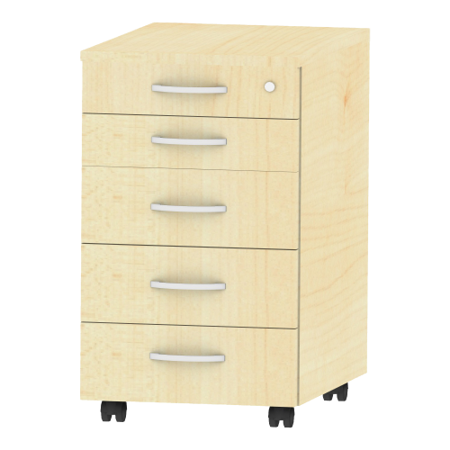 Rollcontainer fahrbar mit Zentralverriegelung B/H/T 43/72/61,5 cm, fahrbarer Beistellcontainer mit 5 Schubladen und Wechselsperre