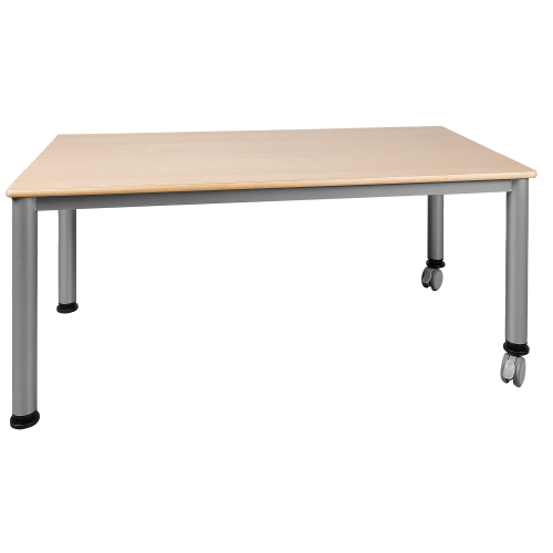 Fahrbarer rechteckiger Tisch, Platte mit Schichtstoff verschiedene Größen in wählbarer Höhe nach DIN von 41...76 cm, Stahlrohr-Füße Ø 60