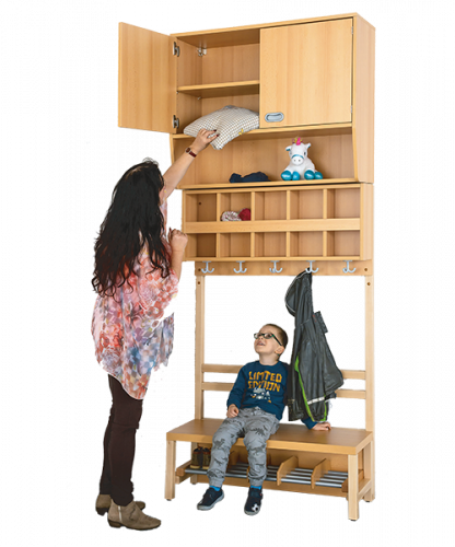 Hängeschrank über Garderobenablage B/H/T: 80x80x40 cm, 2türiger Schrank aus feuerhemmendem Material, darunter offenes Fach