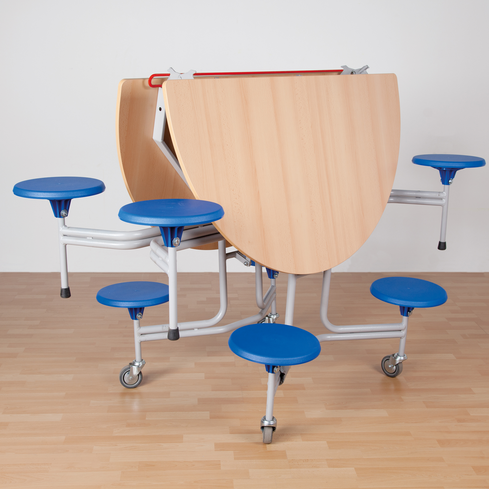 Spaceflex 2.0 Klapptisch mit integrierten Stühlen, rund, melaminbeschichtete Spanplatte B/H/T: 153x69x136 cm, 8 Sitze Farbe Gelb, Sitzhöhe 38 cm