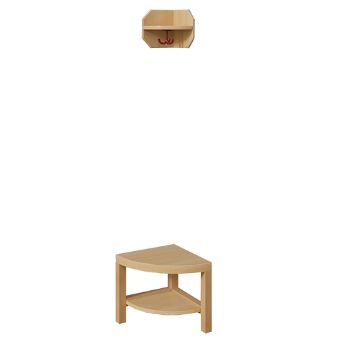 Garderoben-Außenecke, Ergänzung für Komplettgarderoben mit offener Ablage B/T: 35x35 cm, 2teilig, gerundete Bank, mit Schuh- und Eckablage, für Garderoben ohne Stütze (rechts/links)