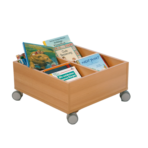 Bücherkiste auf Rollen, 4 Fächer B/H/T: 60x32x60 cm
